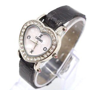 OXOXO Hearth Watch Womens Silver Tone Stainless Steel Rhinestones Dial